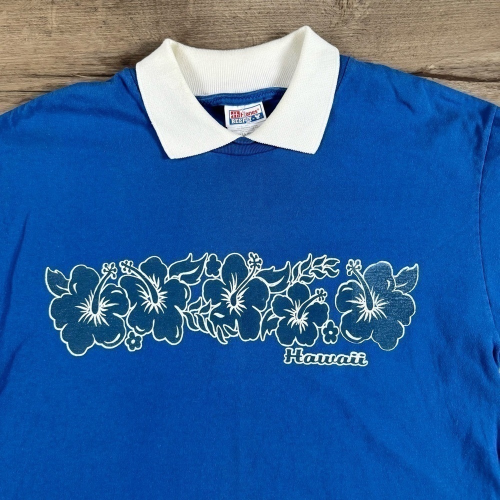 Blue Hawaii soft boy layered polo collar t shirt surf Hawaii men’s L Hanes - Picture 4 of 6
